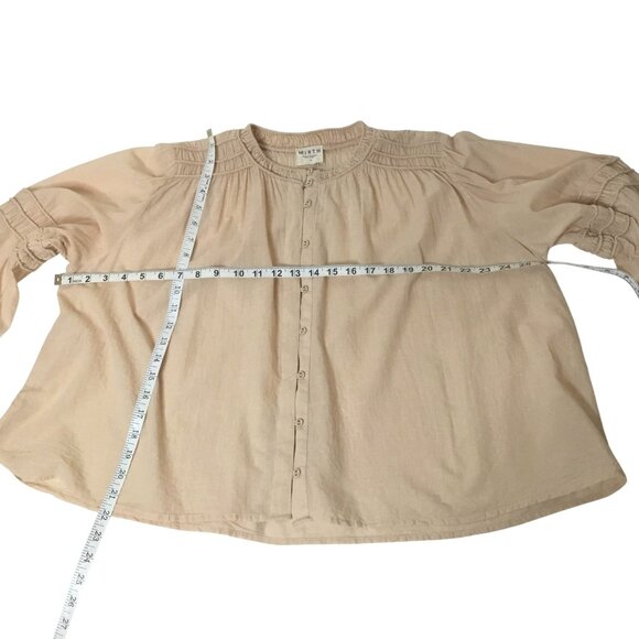 MIRTH Beirut Peach Button Blouse M Boho Artisan Luxe Balloon Sleeve Cotton Top - Picture 7 of 9